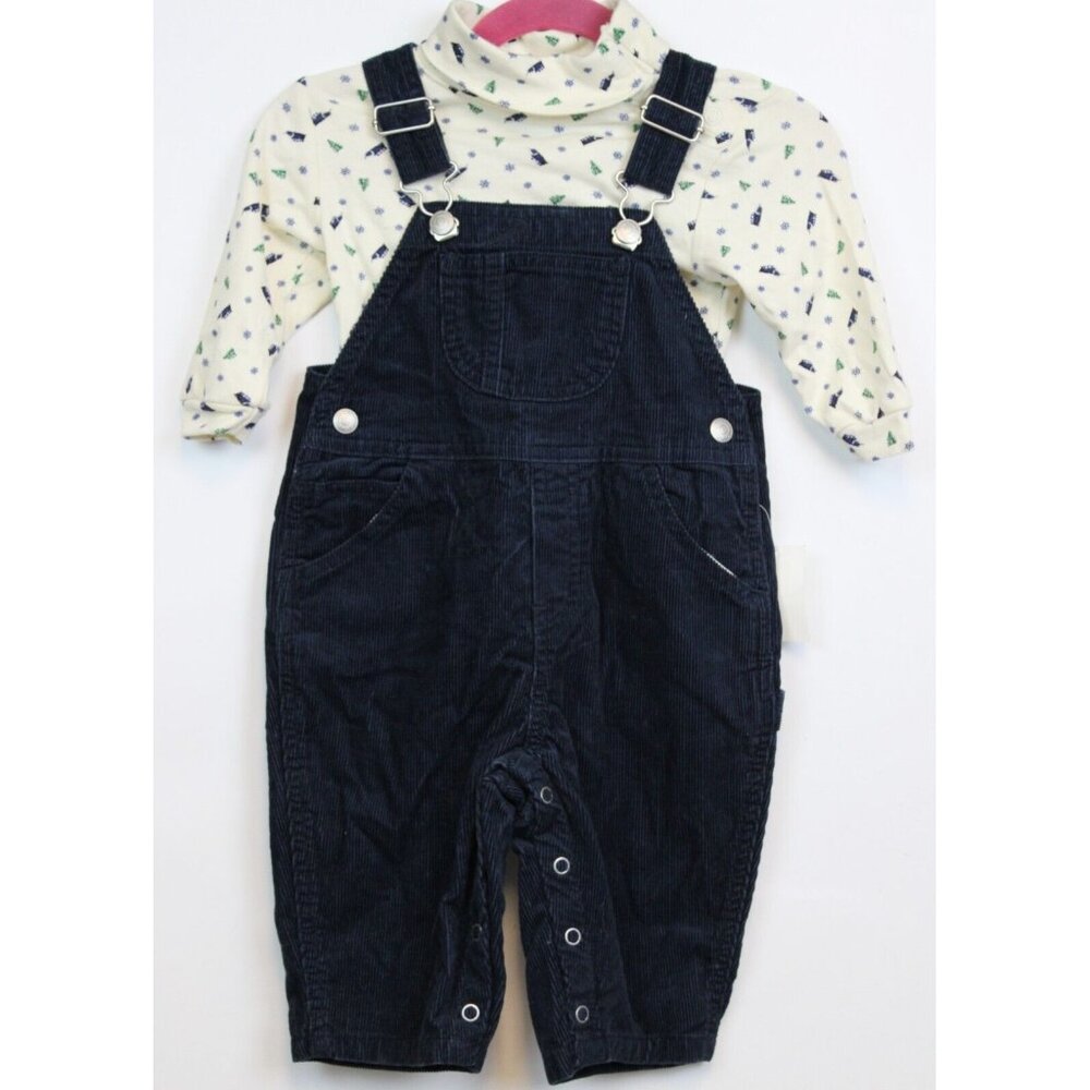 GAP Baby 2 Pc Turtleneck Shirt Navy Blue Overalls Corduroy Winter 6-12 M NWT